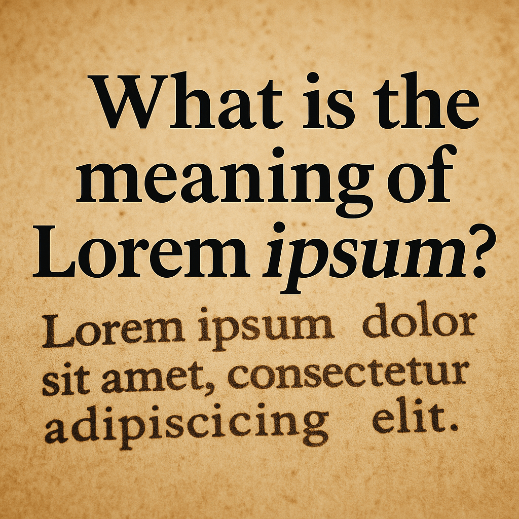 Latin manuscript background with the phrase 'What is the meaning of Lorem ipsum?' in bold serif font.